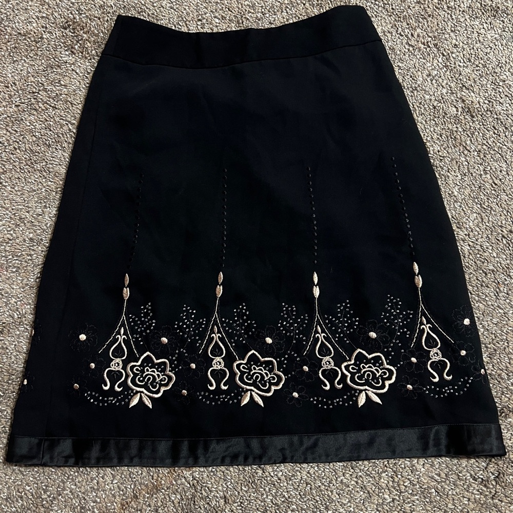 LOFT Black Skirt with Gold Embroidery
